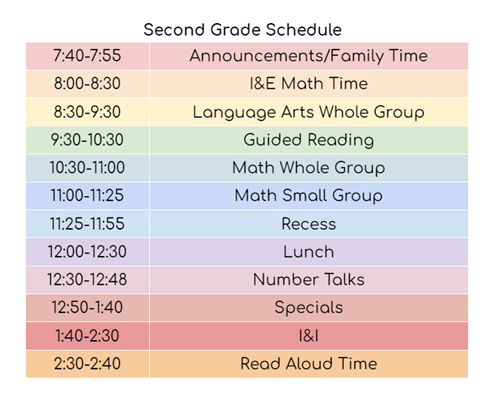 Second Grade Schedule